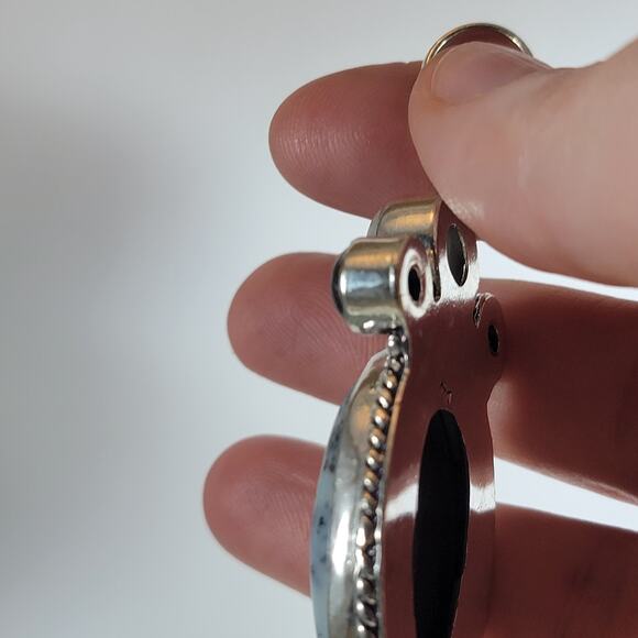 Handmade Silver Pendant With Dendritic Agate, Moonstone Flash & Black Onyx Trio - Picture 9 of 9